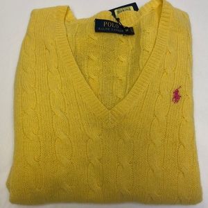 Polo Ralph Lauren Sweater Yellow V Neck New